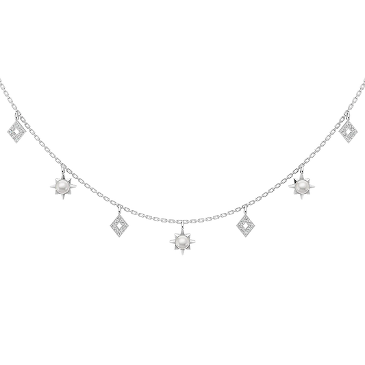 Radiance freshwater Pearl & 92.5 Silver Charms Necklace