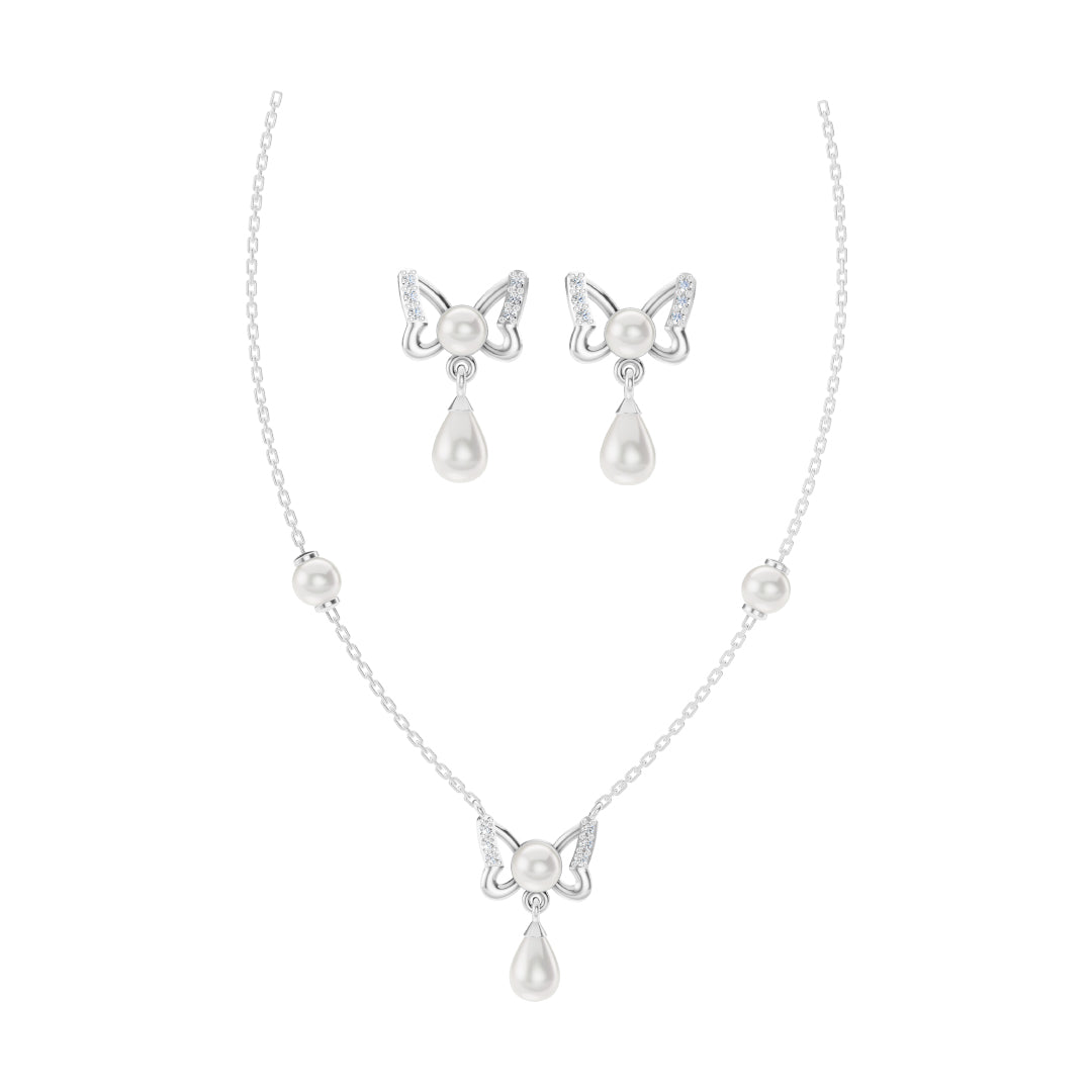 Gypsy Freshwater pearl & 92.5 Silver Necklace Set