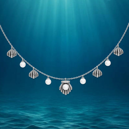 Shells pearl charms necklace silver detailing