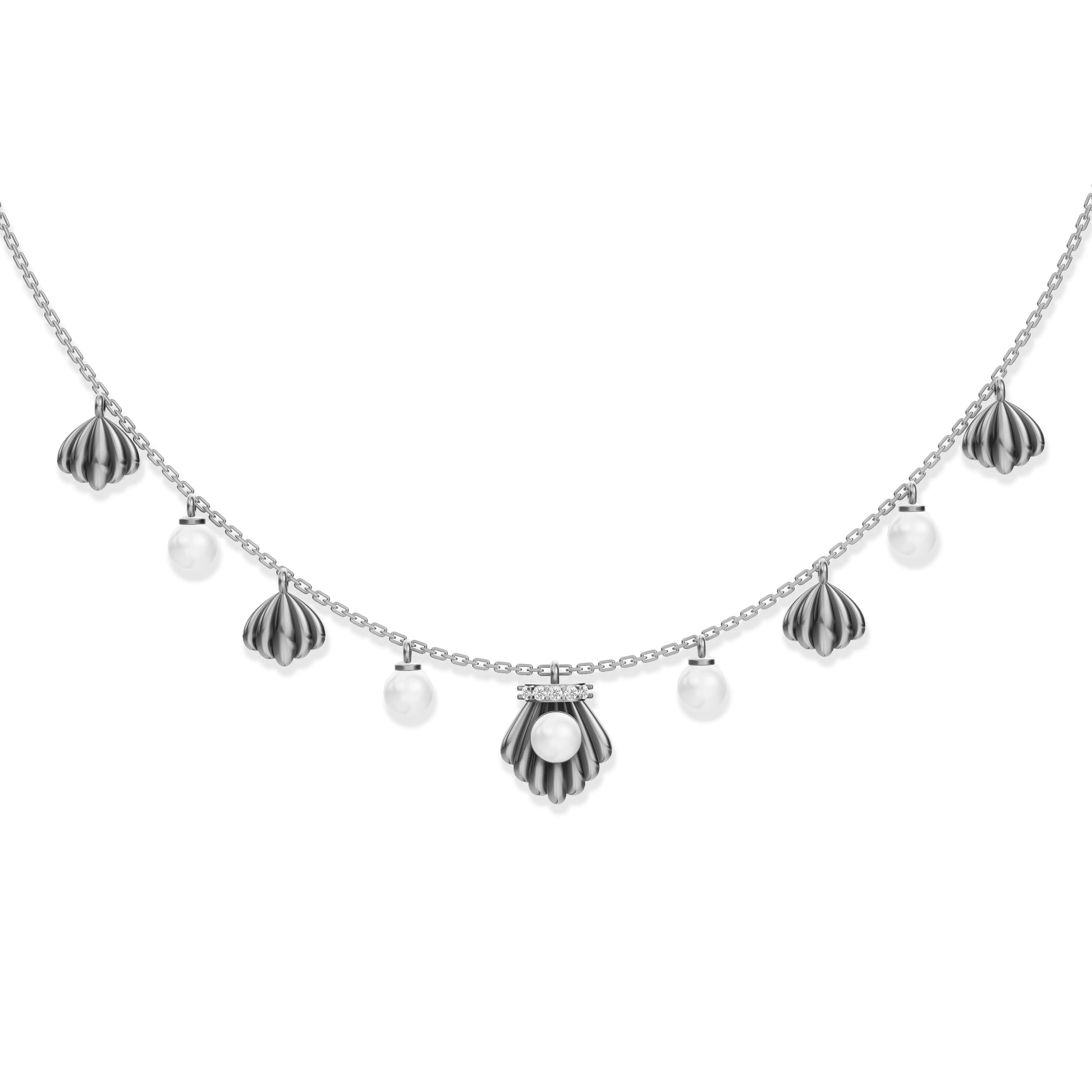Shells freshwater pearl 92.5 silver charms necklace