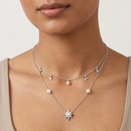 Celestia Layers pearl charms necklace detailed view