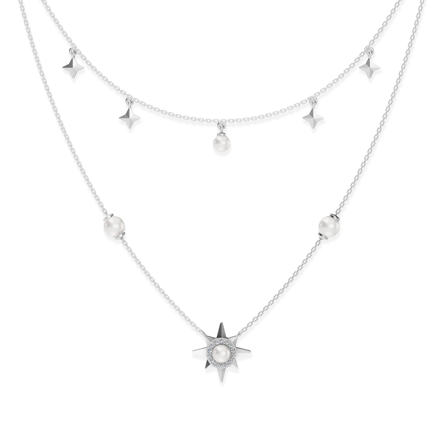Celestia Layers freshwater pearl 92.5 silver charms necklace