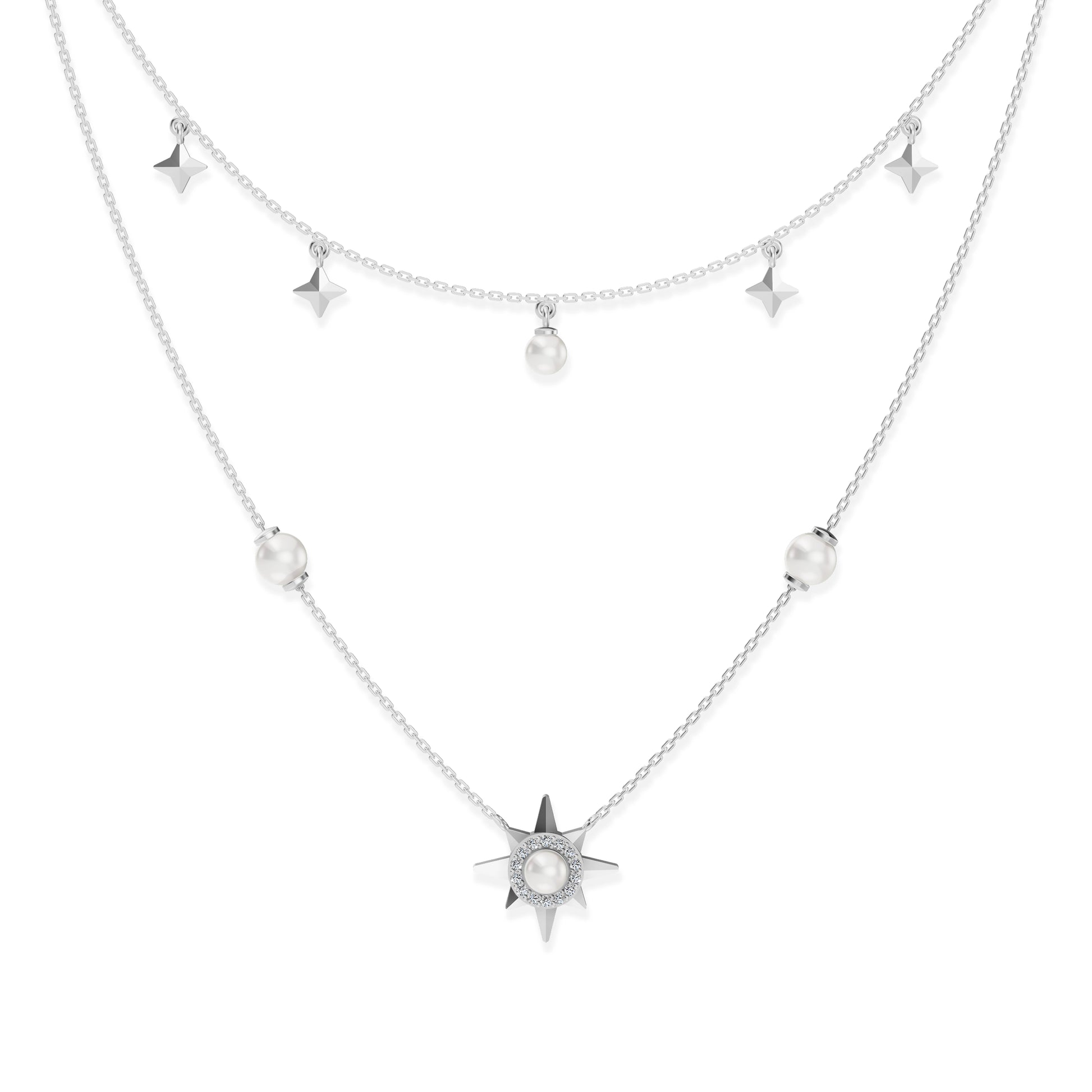 Celestia Layers freshwater pearl 92.5 silver charms necklace