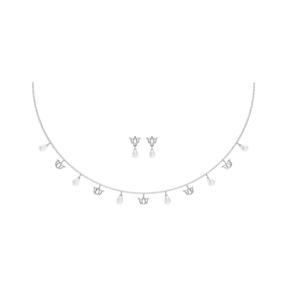 Lotus Charms Freshwater pearl & 92.5 Silver Necklace Set