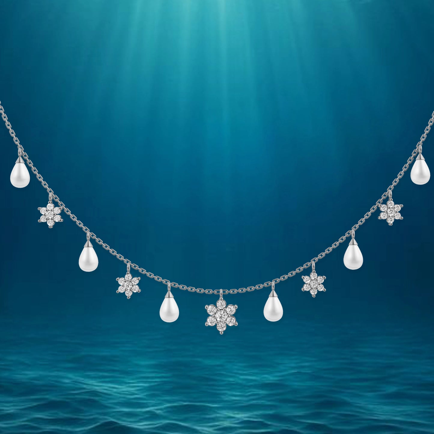 Signature Drop pearl 92.5 silver charms necklace