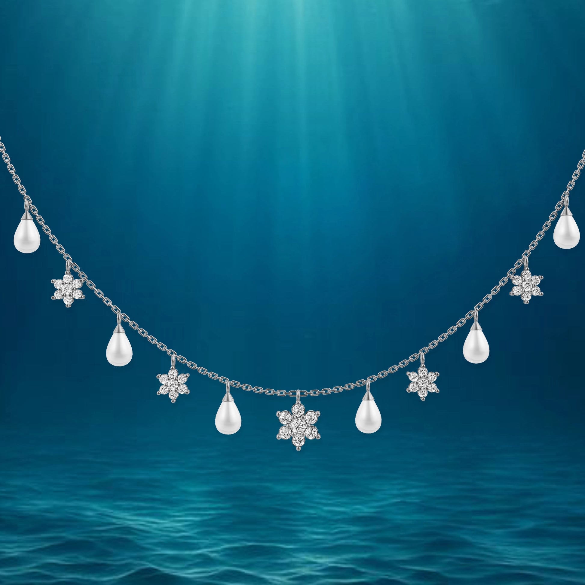 Signature Drop pearl 92.5 silver charms necklace