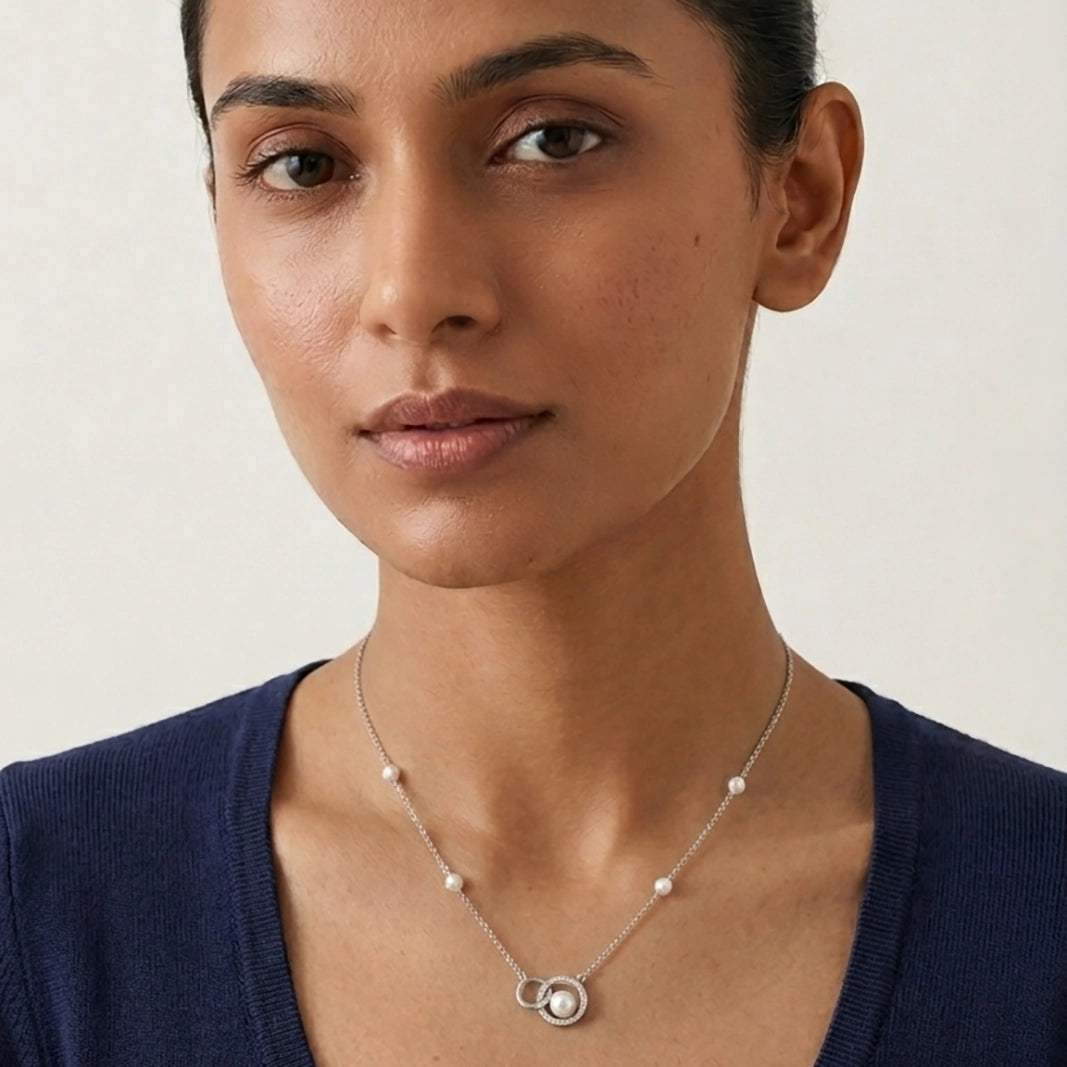 Loops freshwater pearl 92.5 silver necklace set