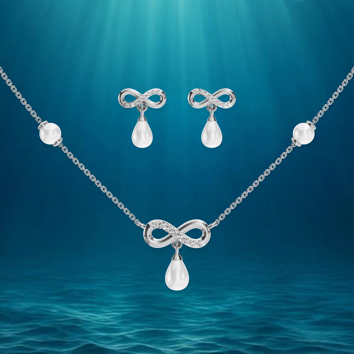 Infinity freshwater pearl 92.5 silver necklace set