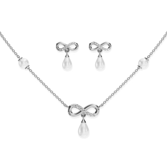 Infinity freshwater pearl 92.5 silver necklace set