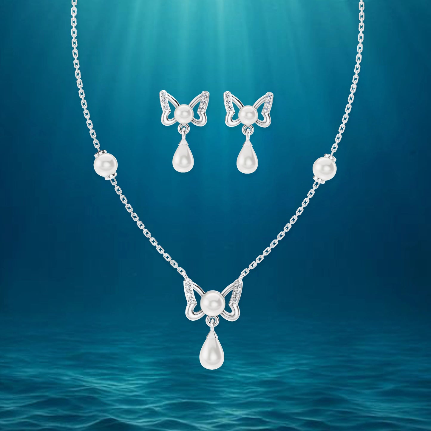 Gypsy freshwater pearl 92.5 silver necklace set
