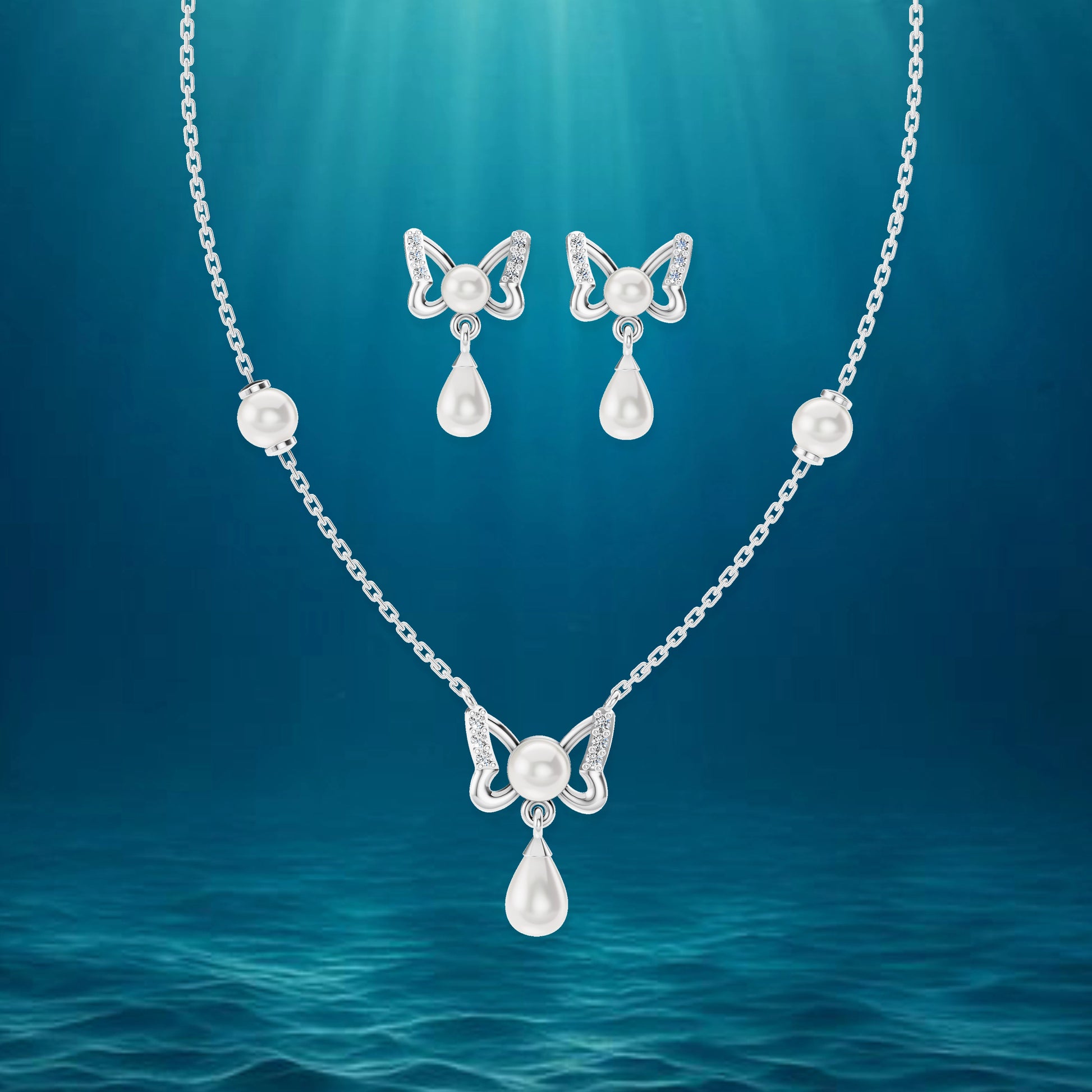 Gypsy freshwater pearl 92.5 silver necklace set