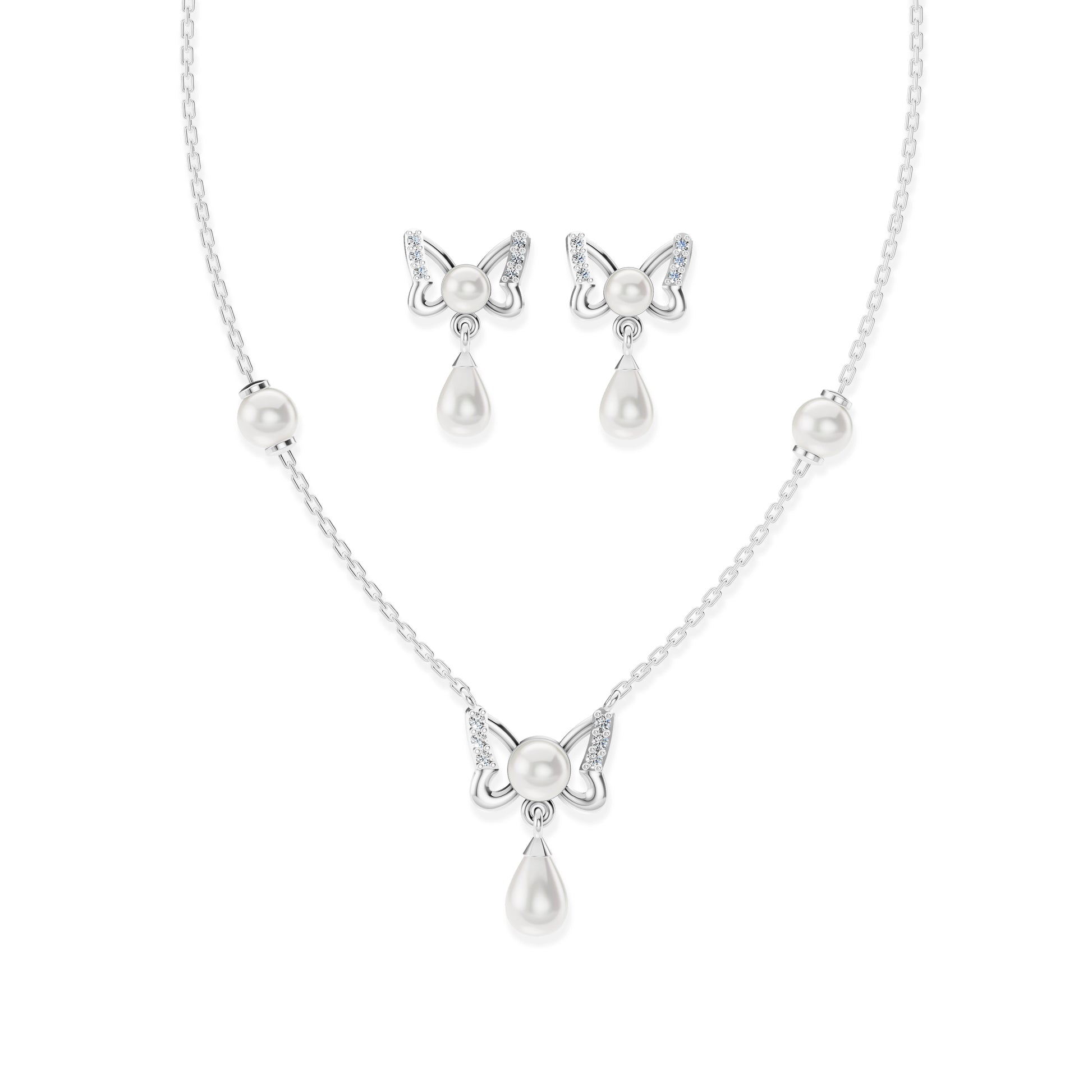 Gypsy freshwater pearl 92.5 silver necklace set