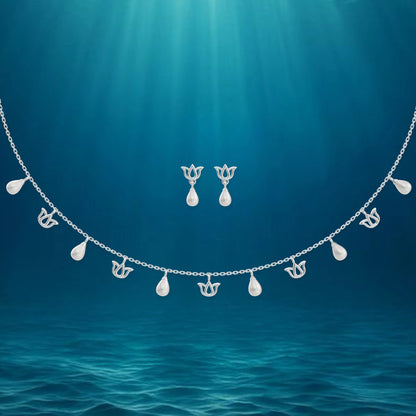 Lotus Charms Freshwater pearl & 92.5 Silver Necklace Set