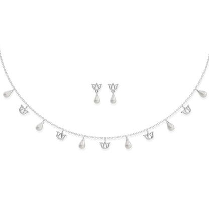 Lotus Charms Freshwater pearl & 92.5 Silver Necklace Set