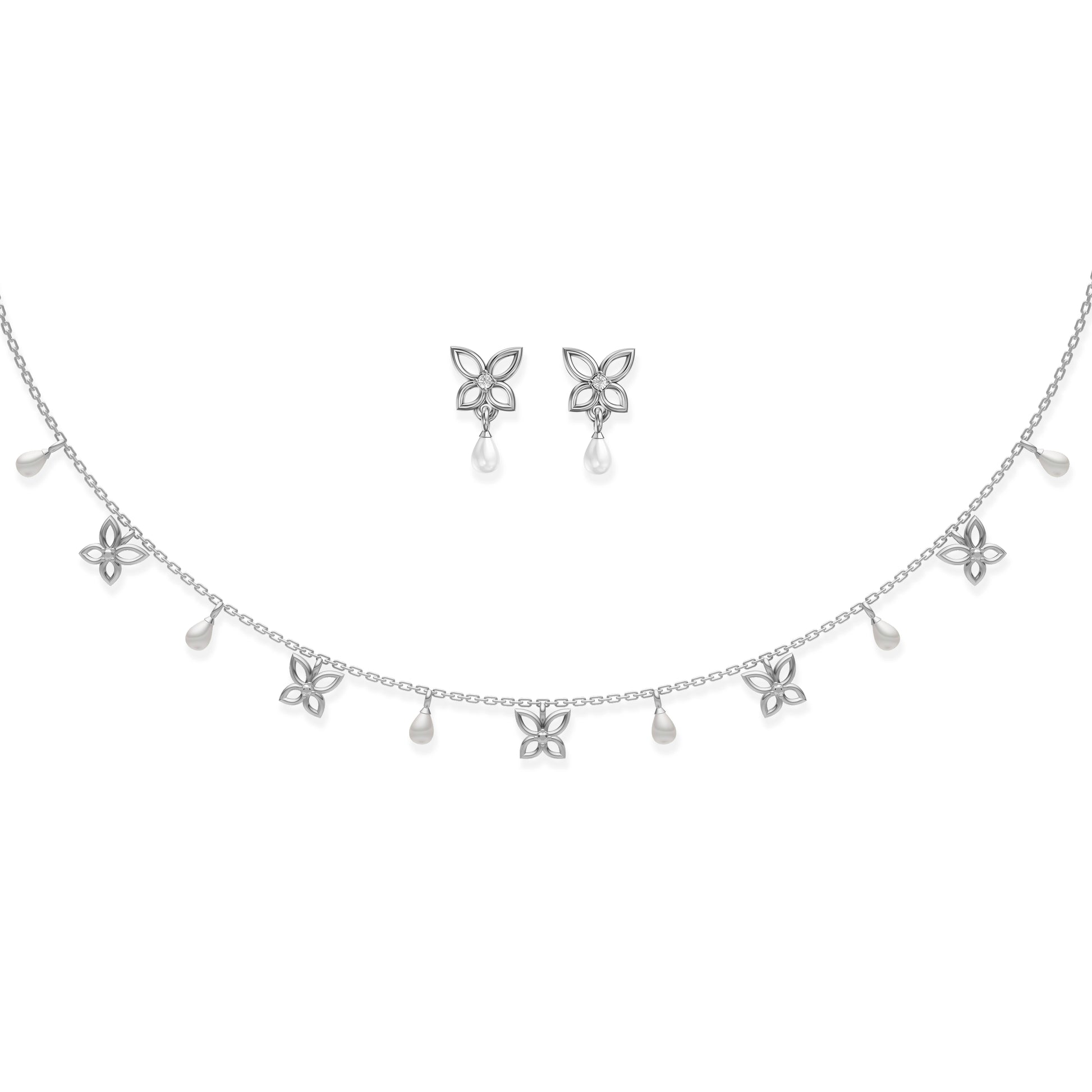 Magical Garden freshwater pearl 92.5 silver charms necklace set