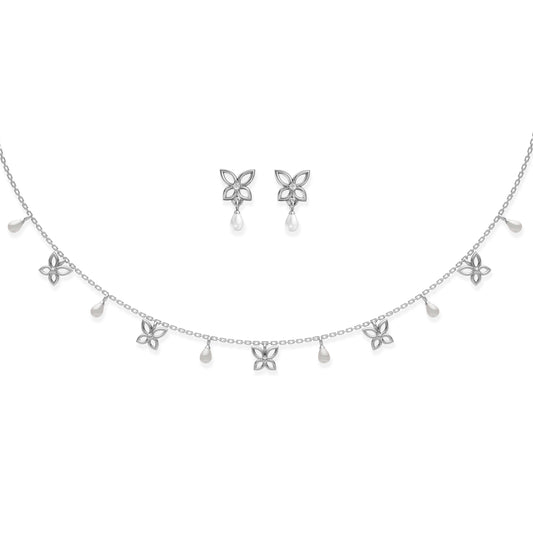 Magical Garden freshwater pearl 92.5 silver charms necklace set