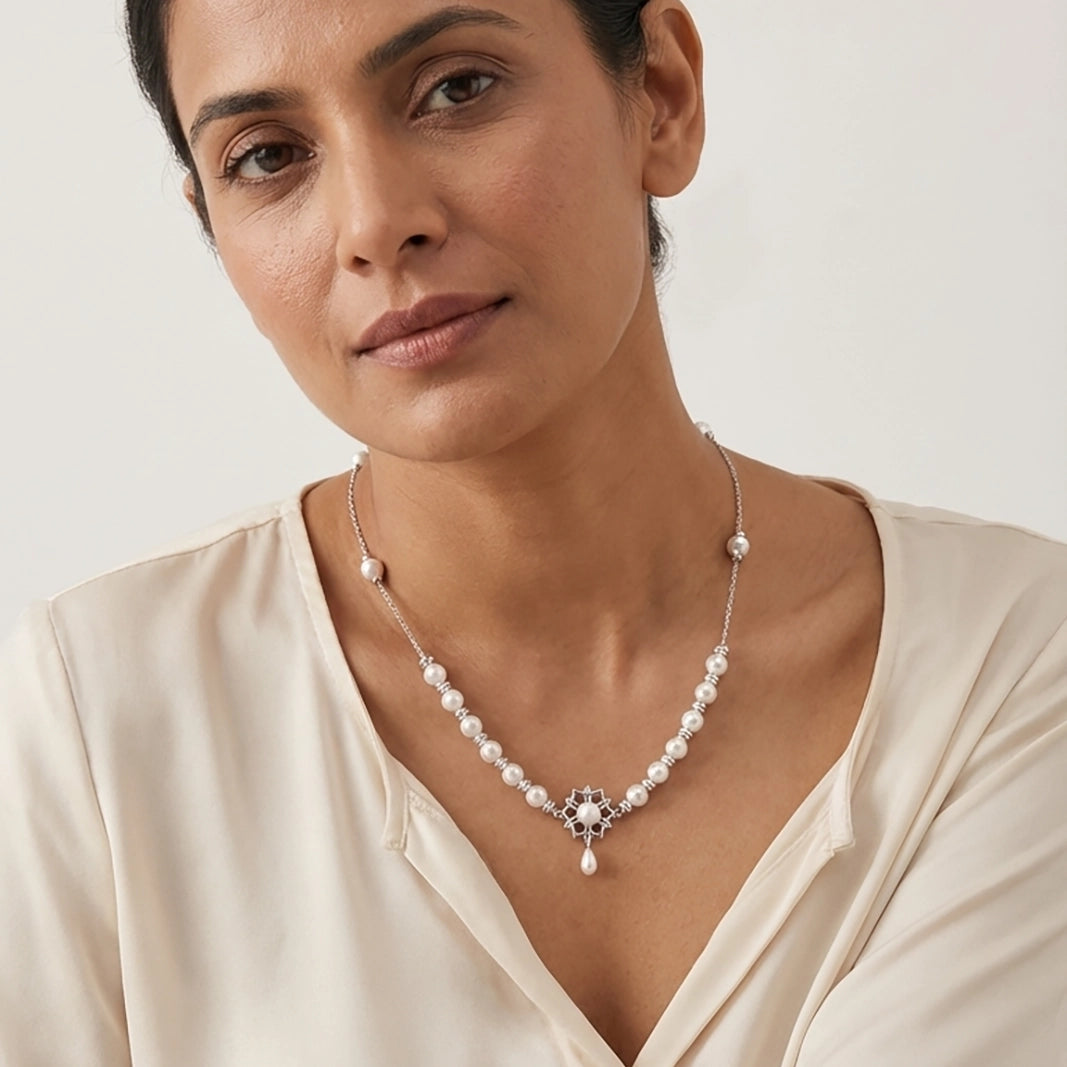 925 sterling silver pearl necklace for daily wear
