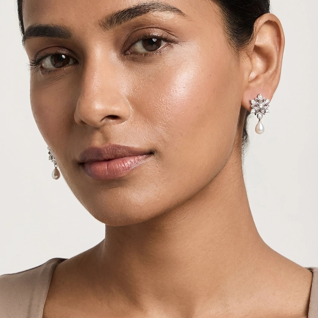 lightweight silver pearl earrings for daily wear