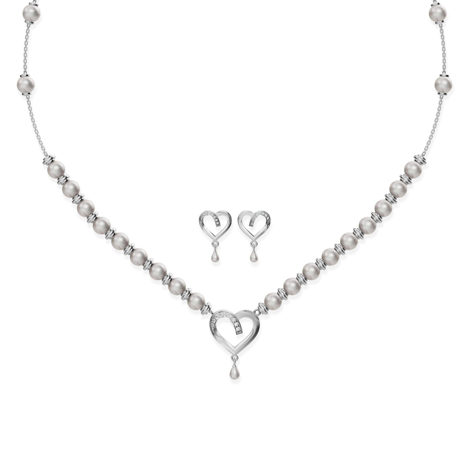 Elegant silver heart pendant necklace and matching heart stud earrings set