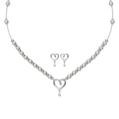 Elegant silver heart pendant necklace and matching heart stud earrings set