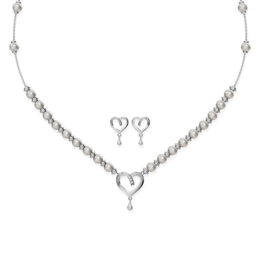 Elegant silver heart pendant necklace and matching heart stud earrings set