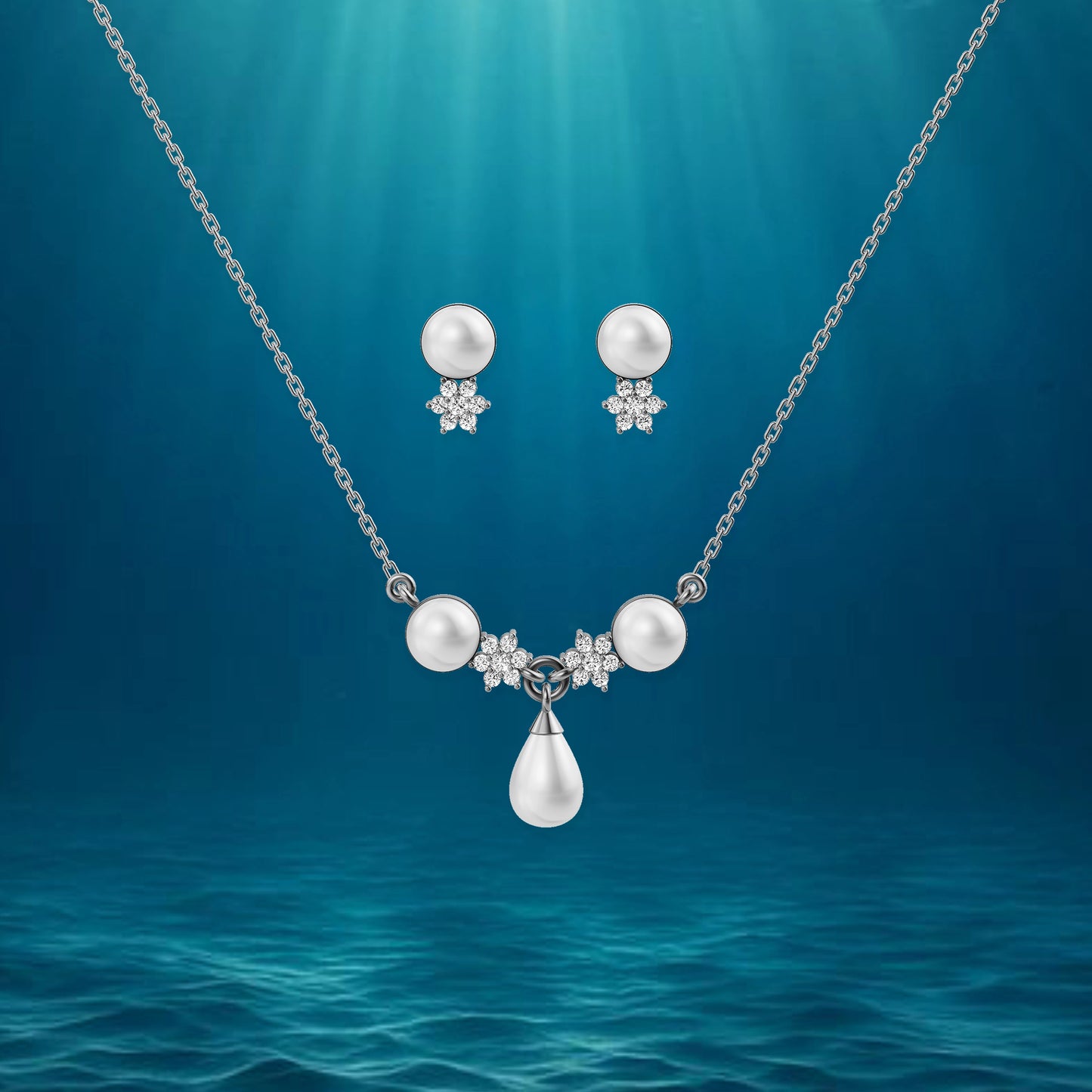 Grace freshwater pearl 92.5 silver necklace set