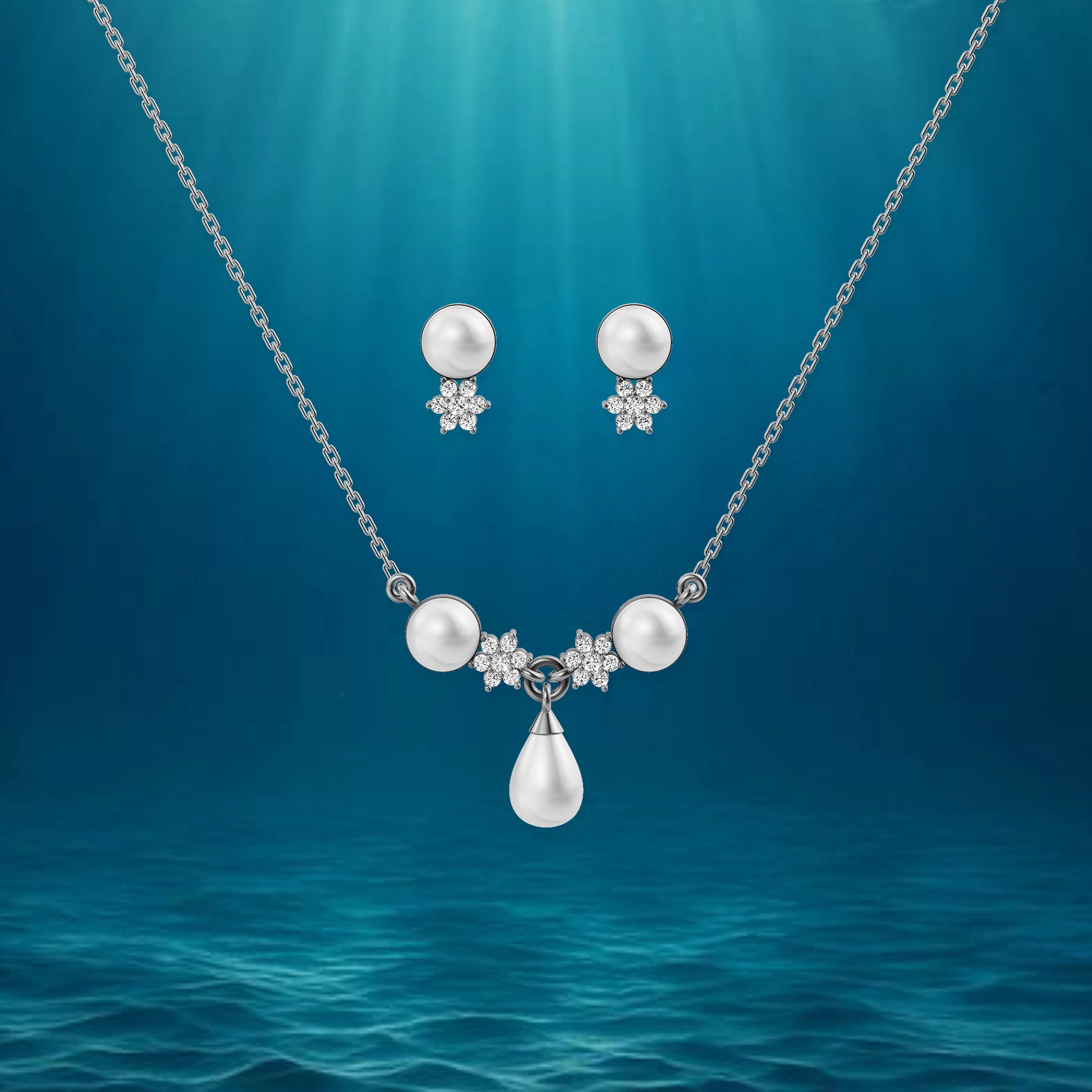 Grace freshwater pearl 92.5 silver necklace set