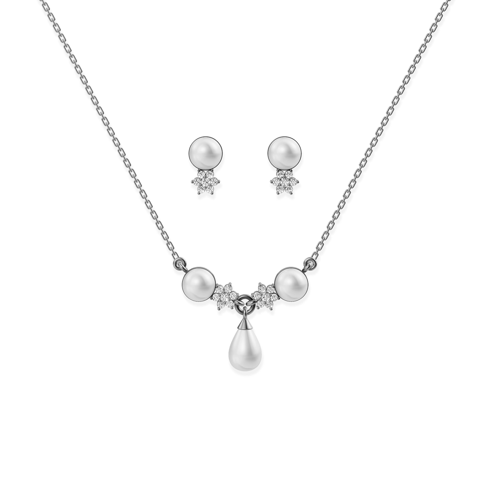 Grace freshwater pearl 92.5 silver necklace set