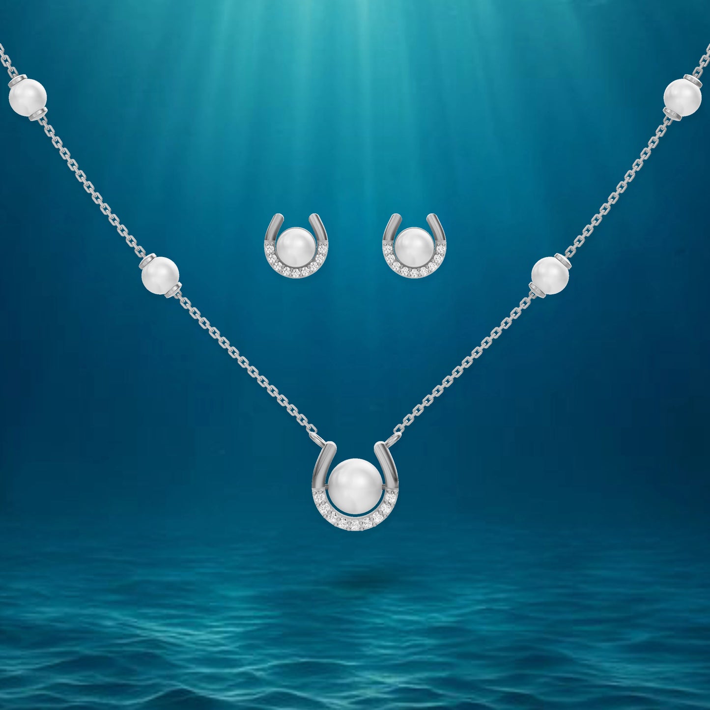 Amaira 92.5 silver and freshwater pearl necklace set