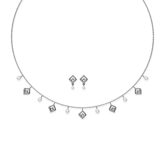 Kaira 92.5 silver freshwater pearl charms necklace set