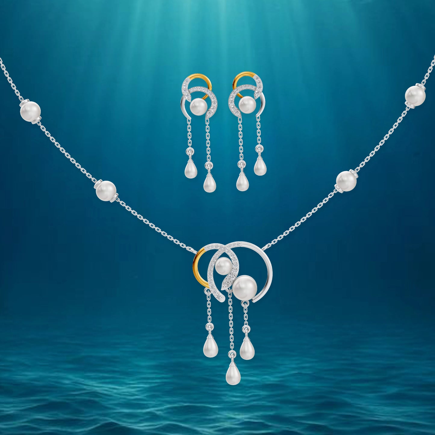 Nora 92.5 Silver & Gold Plated Necklace Set