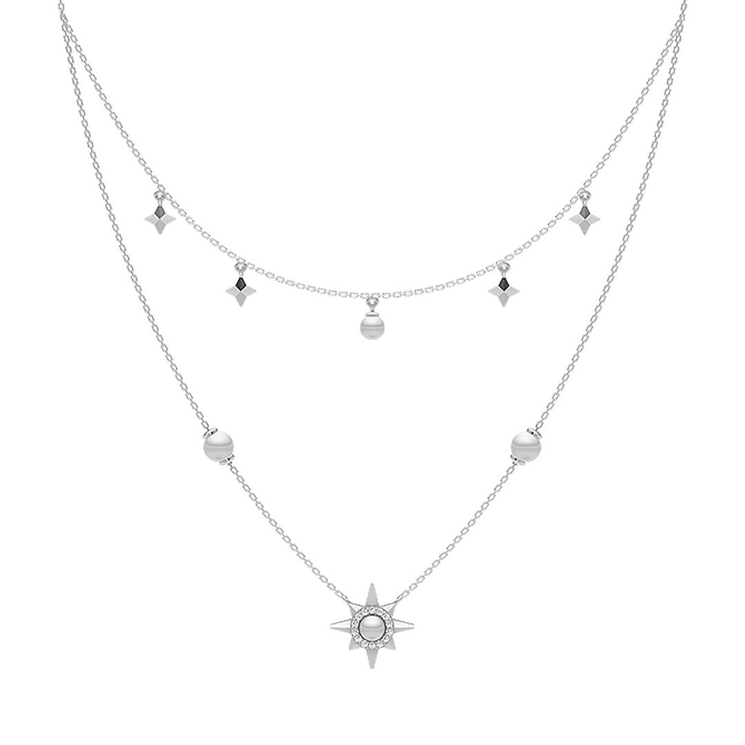 Celestia Layers Freshwater Pearl & 92.5 Silver Charms Necklace