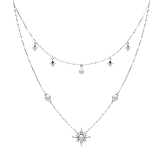 Celestia Layers Freshwater Pearl & 92.5 Silver Charms Necklace