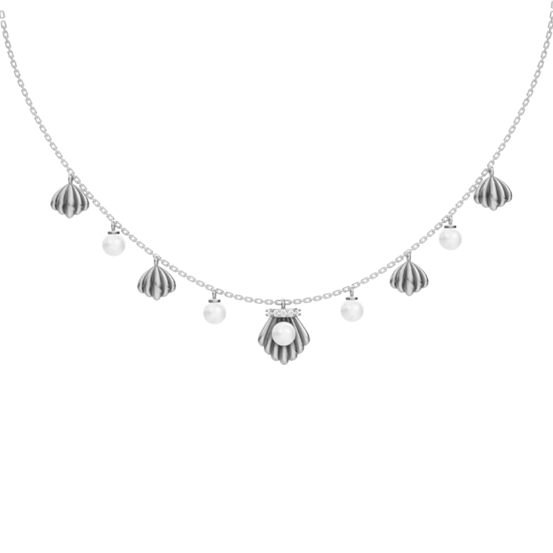 Shells Freshwater Pearl & 92.5 Silver Charms Necklace