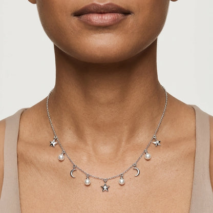 Celestine Charm pearl necklace elegant silver detailing