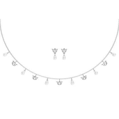 Lotus Charms Freshwater pearl & 92.5 Silver Necklace Set