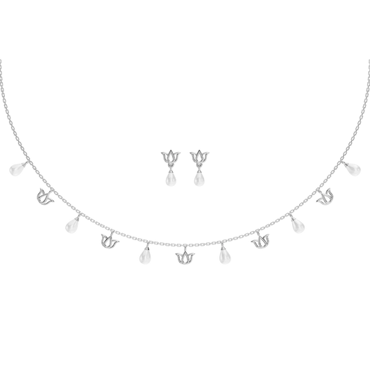 Lotus Charms Freshwater pearl & 92.5 Silver Necklace Set