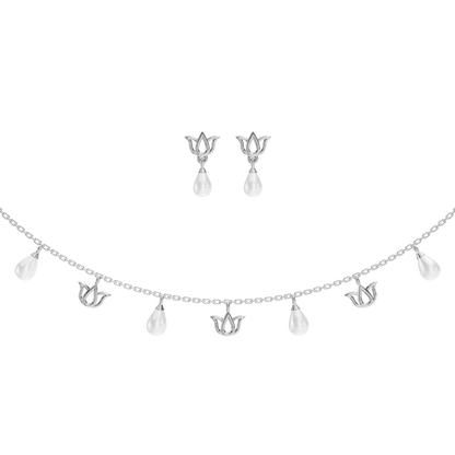 Lotus Charms Freshwater pearl & 92.5 Silver Necklace Set