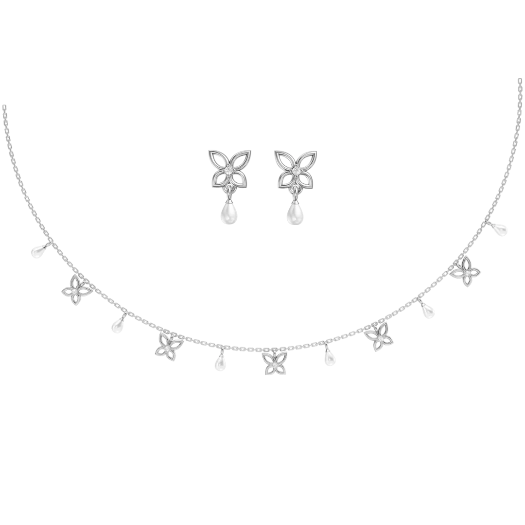 Magical Garden Freshwater Pearl & 92.5 Silver Charms Necklace Set