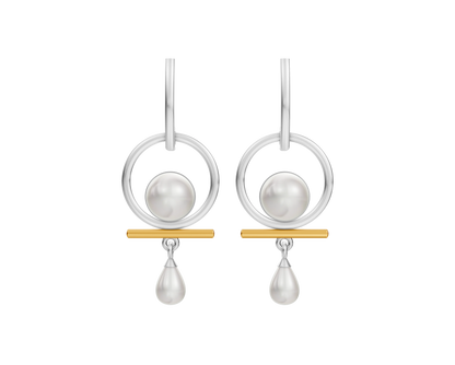 Aera 92.5 Silver & Freshwater Pearl Dual-Tone Drop Earrings