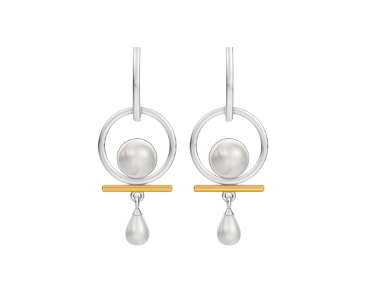 Aera 92.5 Silver & Freshwater Pearl Dual-Tone Drop Earrings