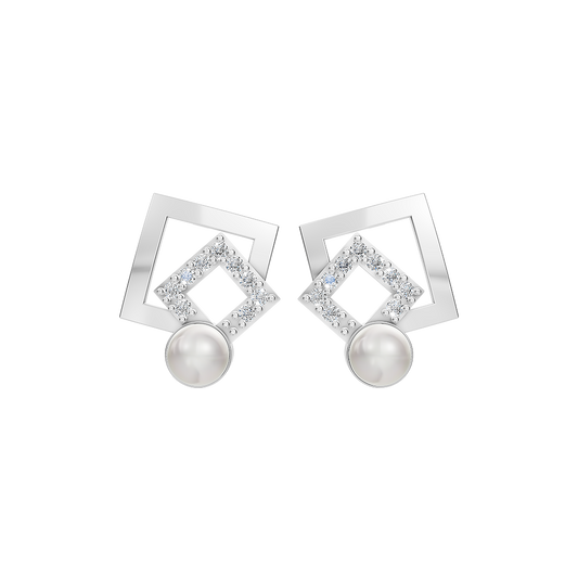 Grid-light Pearl & 92.5 Silver Studs Earrings