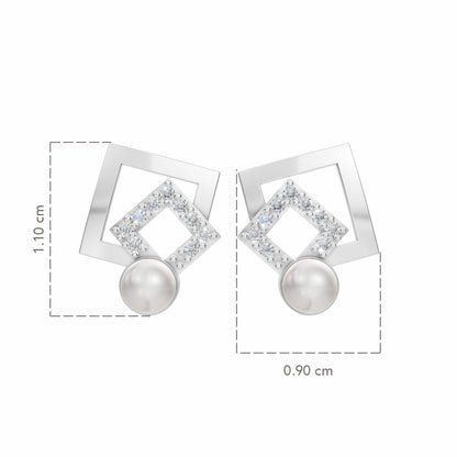 Grid-light Pearl & 92.5 Silver Studs Earrings