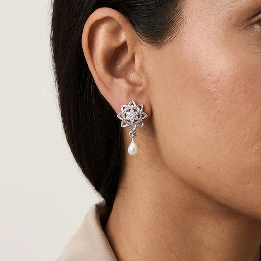 Taarika pearl kudi silver earrings close-up