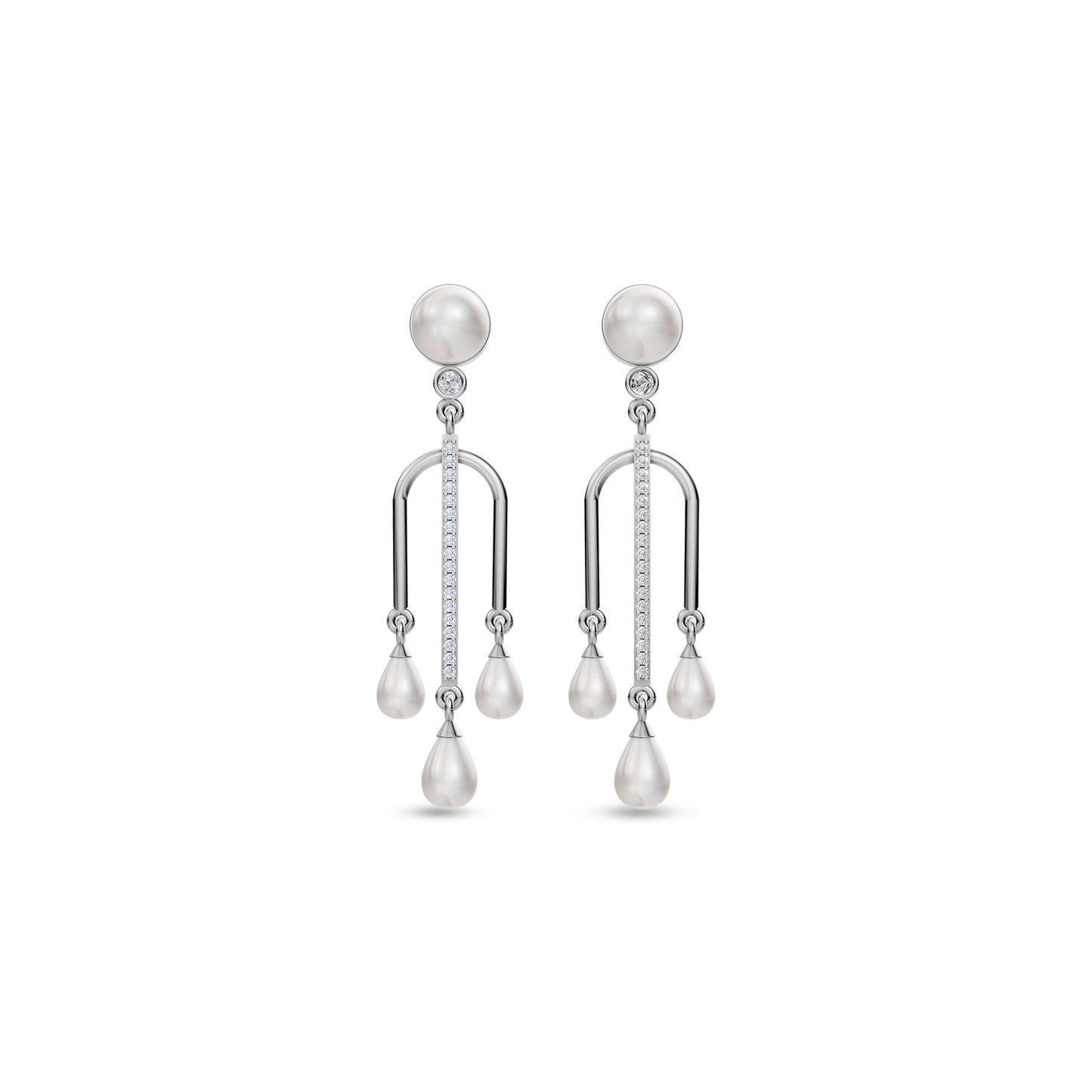Charm pearl silver earrings close-up image