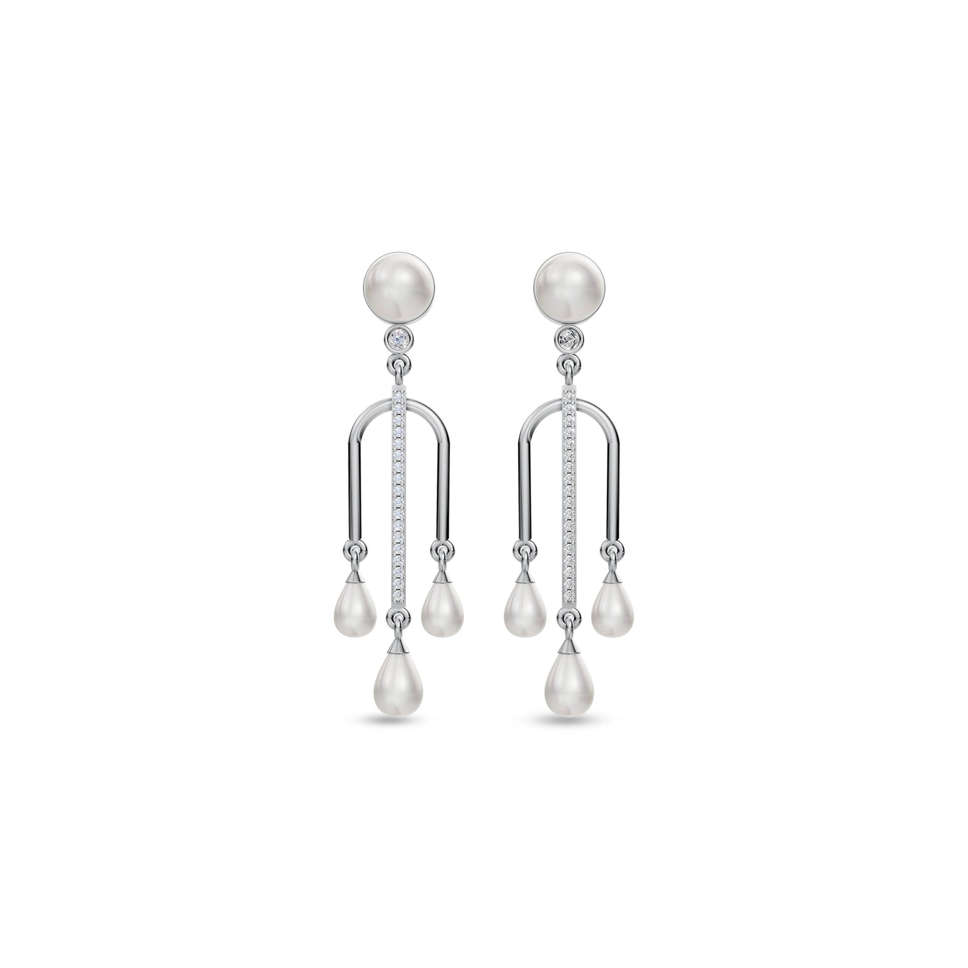 Charm pearl silver earrings close-up image