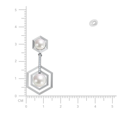 Hexagon 92.5 silver freshwater pearl earrings