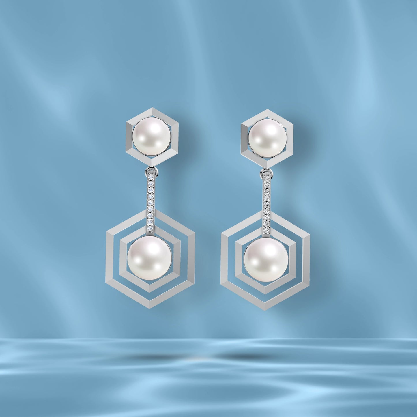 Hexagon pearl earrings stylish geometric design