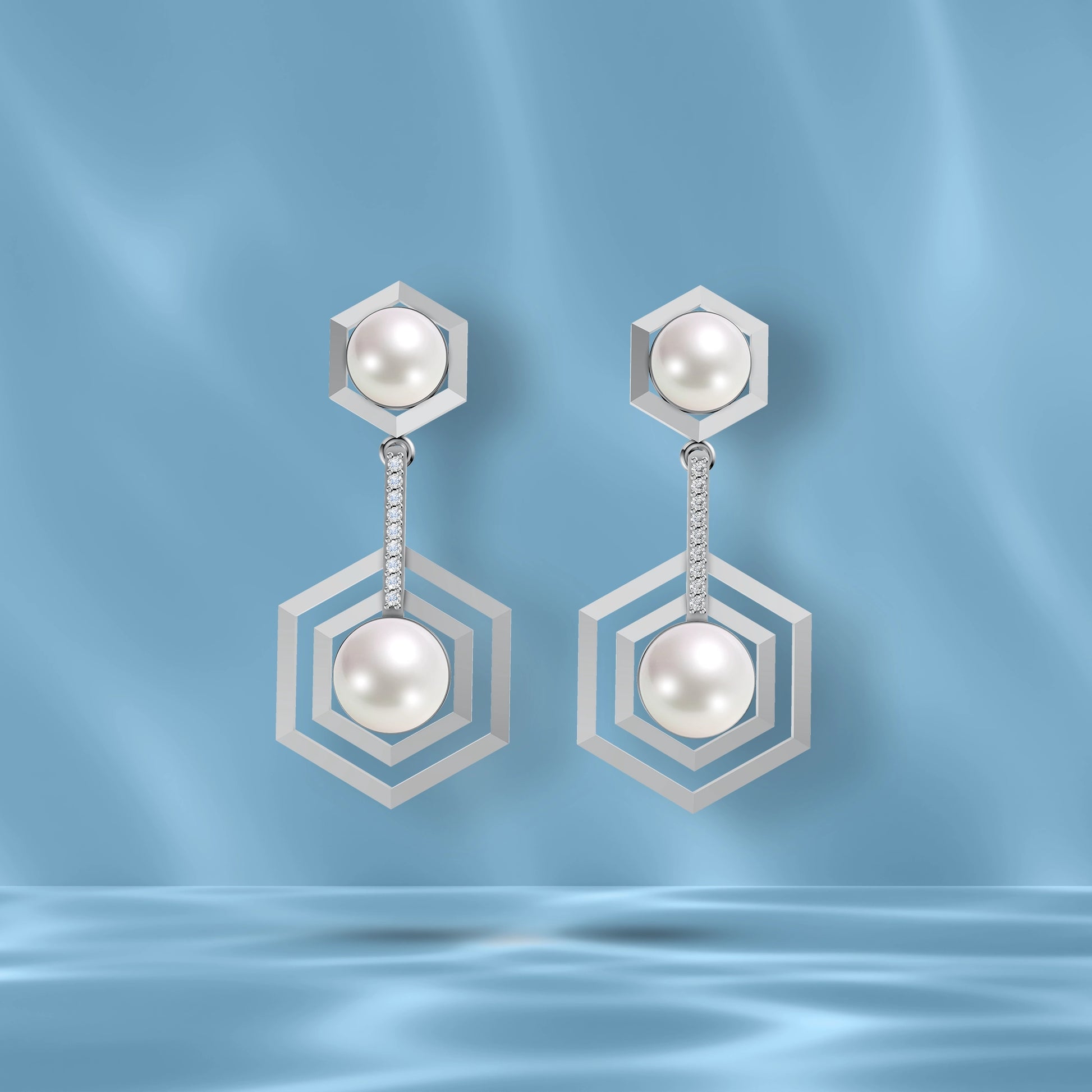 Hexagon pearl earrings stylish geometric design