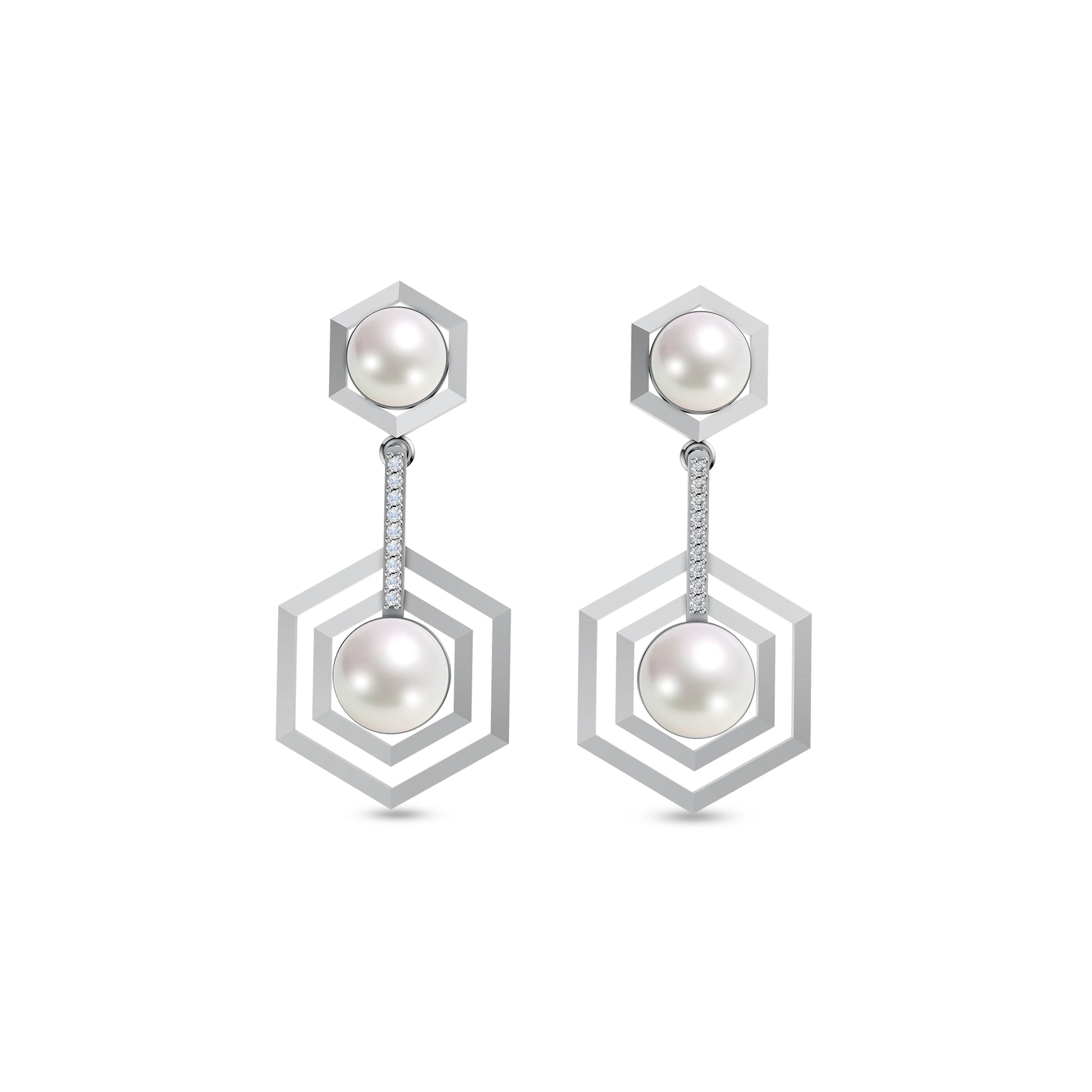 Hexagon 92.5 silver freshwater pearl earrings